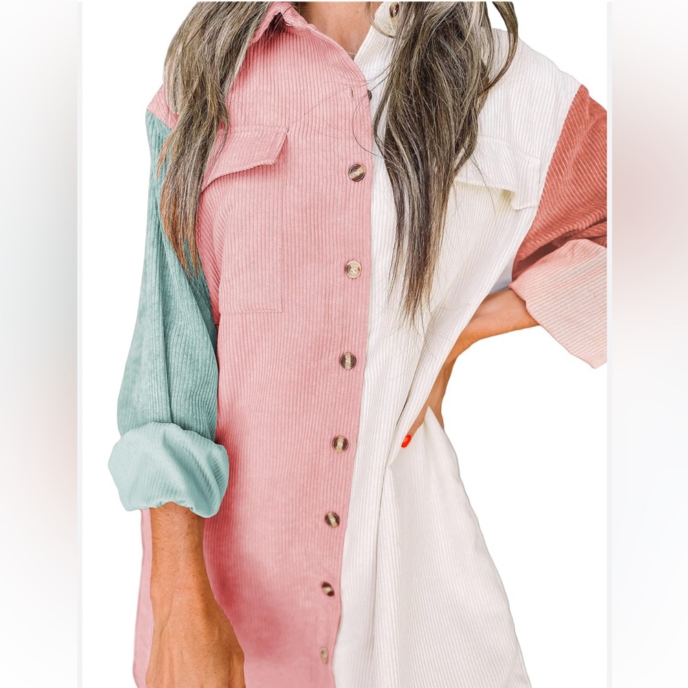 Like new Loose Corduroy V Neck Oversized casual shirt jacket size extra …